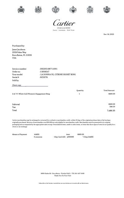 cartier receipt template|cartier jewelry service receipt.